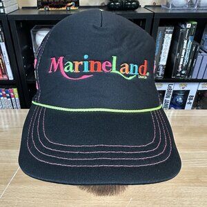 Marineland Hat Trucker Cap Snapback Mesh Black Vintage 80s 3 Stripe USA Rare